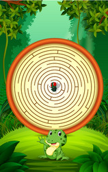 Labyrinth game with funny frog and flies vector