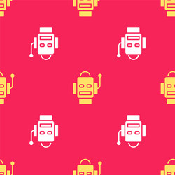 yellow robot icon isolated seamless pattern on red vector image