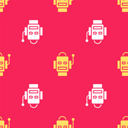 Yellow robot icon isolated seamless pattern on red vector