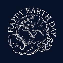 happy earth day typography globe in hands two vector