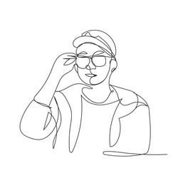 man with glasses continuous one line shape art vector image
