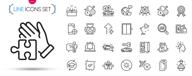 Pack of open door hourglass and pickup line icons vector