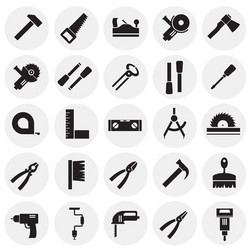 Tools icons set on circles background for graphic vector