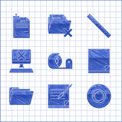 set scotch blank notebook and pen file document vector