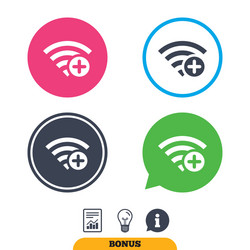 wifi plus sign add wi-fi symbol wireless vector image