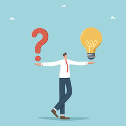 man holds question mark and light bulb in hands vector image