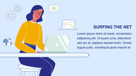 woman surfing net web banner layout with copyspace vector