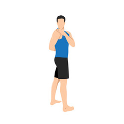 man doing standing spinal twist pose l vector image