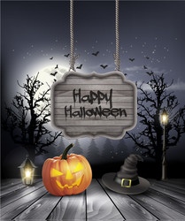 Halloween wooden sign background Royalty Free Vector Image