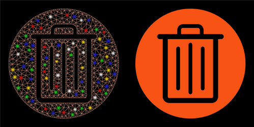 flare mesh wire frame trash icon with spots vector image
