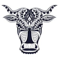 black and white stylized cow in ethnic Vector Image