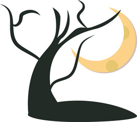 Dry tree in front full moon at night flat icon vector