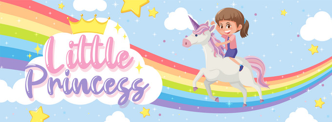 Little princess logo with girl riding on unicorn vector