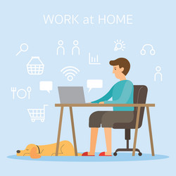 Man Working on Computer at Home vector image