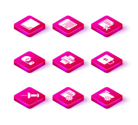 set push pin document settings with gears scotch vector image