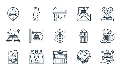 Cinco de mayo line icons linear set quality vector