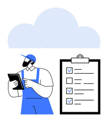 worker managing digital tasks with tablet vector image