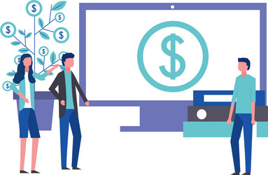 Business man and woman office computer money vector