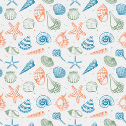 Hand drawn sea shell and starfish seamless pattern
