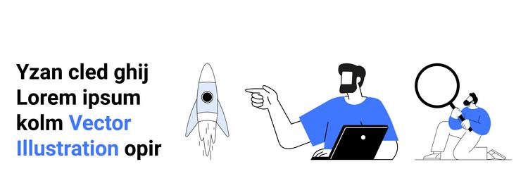 man pointing at rocket launch with laptop vector image