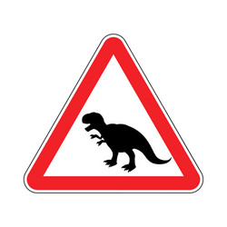 attention dinosaur dangers of red road sign vector