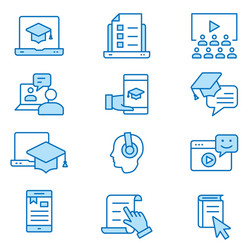 E-learning distance education flat line icon set vector