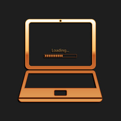 Gold laptop update process with loading bar icon vector