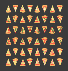 Set of pizza slices with different toppings vector