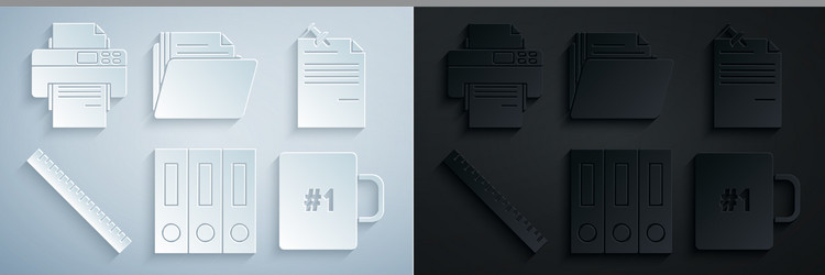set office folders with papers and documents note vector image