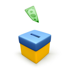 falling green paper dollars into donation box vector image