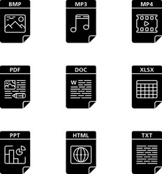 files format glyph icons set vector image