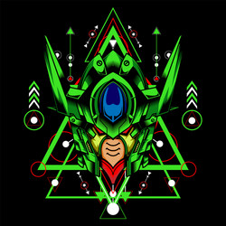 Green robot with sacred geometry background vector