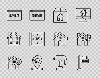 Set line house with dollar symbol hanging sign vector