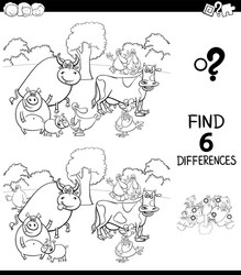 differences color book with farm animal characters vector