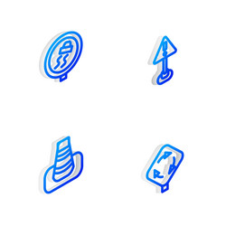 set isometric line exclamation mark in triangle vector image