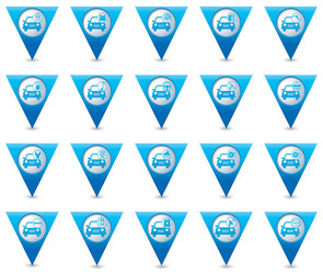 set of 20 cars wit signs triangular map pointer vector