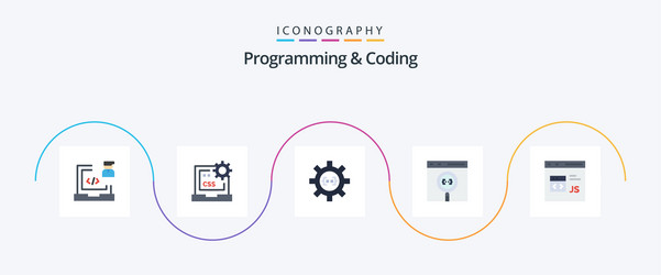 programming and coding flat 5 icon pack including vector image