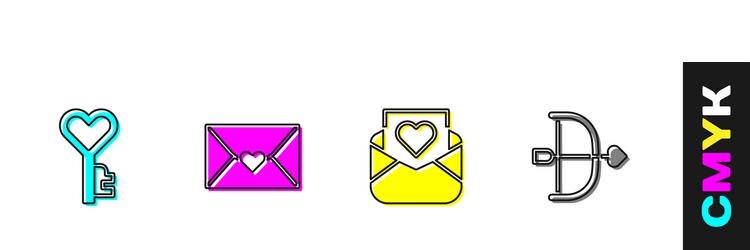 Set key in heart shape envelope with valentine vector