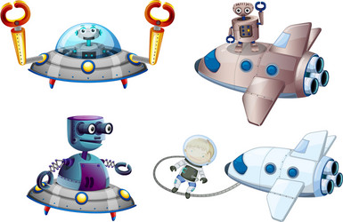 spaceships with robot and a young boy near vector image