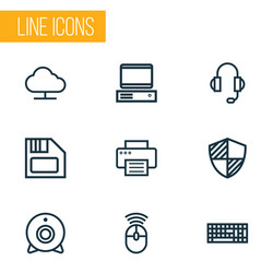 computer icons line style set with diskette vector image