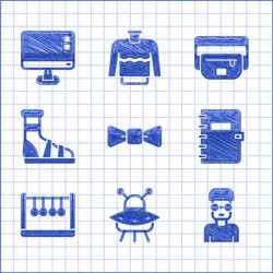 set bow tie ufo flying spaceship nerd geek vector image