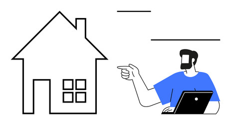 man pointing at house while using laptop vector image