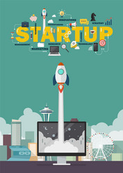rocket launching from computer monitor startup vector image