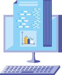 desktop computer and document with statistical vector image