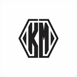 km logo monogram with hexagon line rounded design vector image