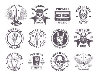 Rock Music Badges & Wings Vector Image