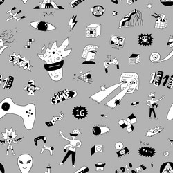 computers games doodles seamless pattern vector image