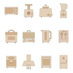 Kitchen appliances icon set flat line style vector