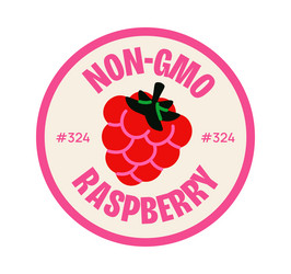 non-gmo raspberry fruit label design vector image
