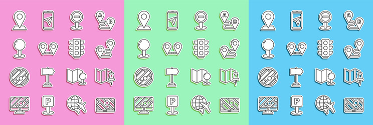 set line city map navigation folded with push pin vector image
